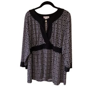 Dress Barn Y2K Black and White Wrap Blouse 3/4 Sleeve 18/20